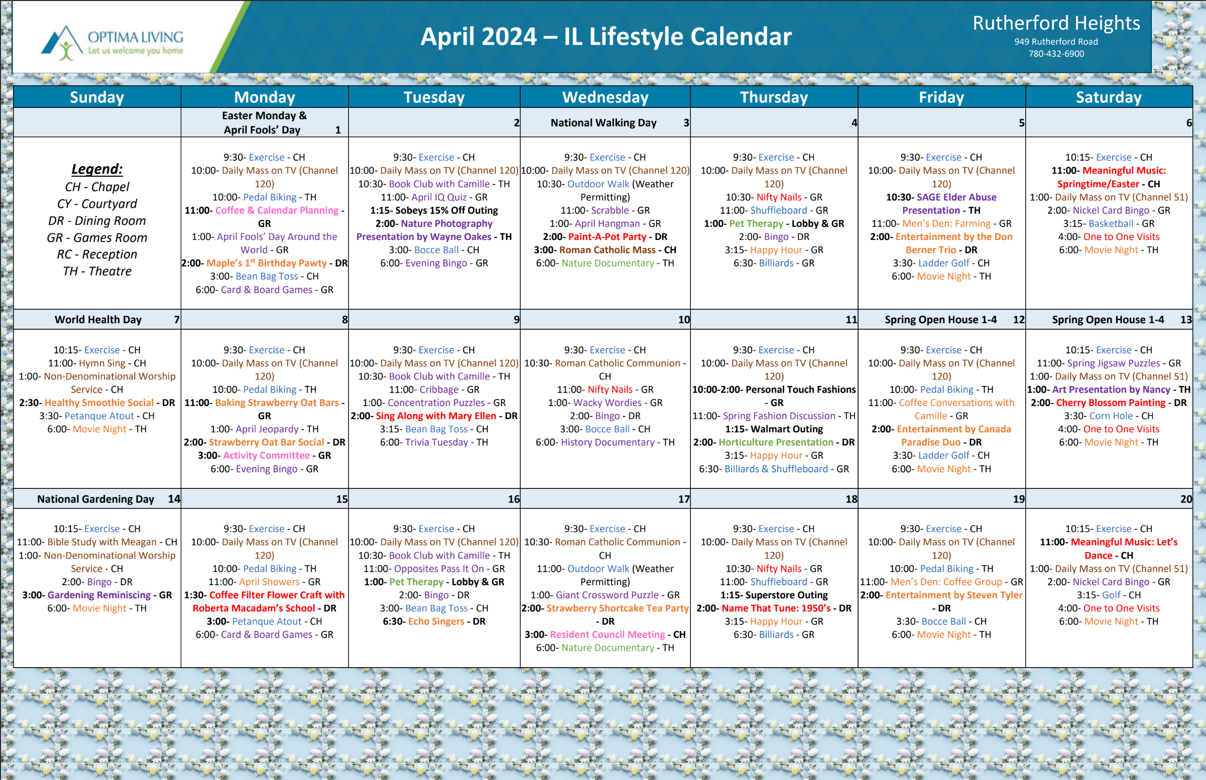 Rutherford Heights April 1-20 2024 IL event calendar