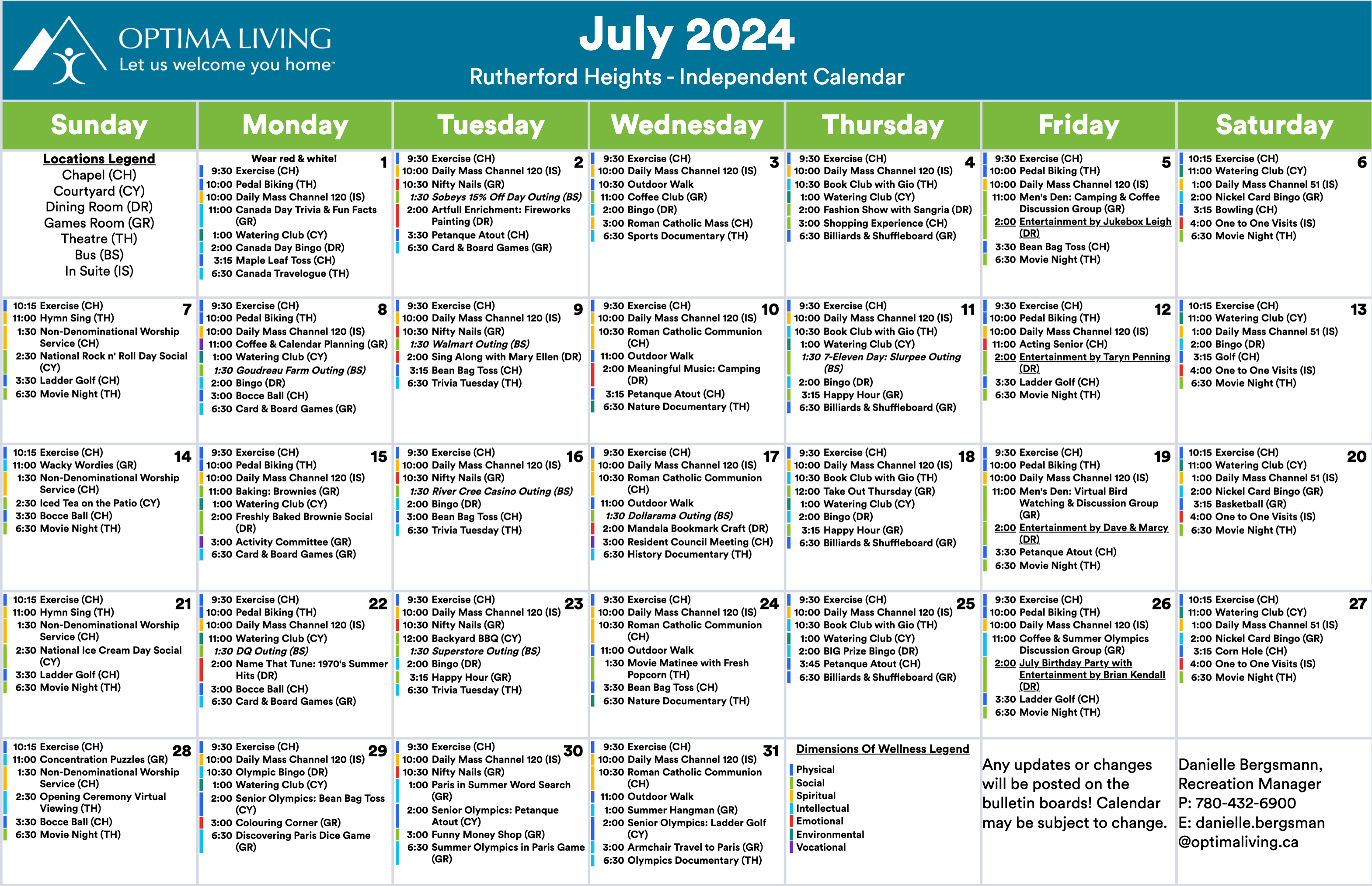 Rutherford Heights July 2024 event calendar