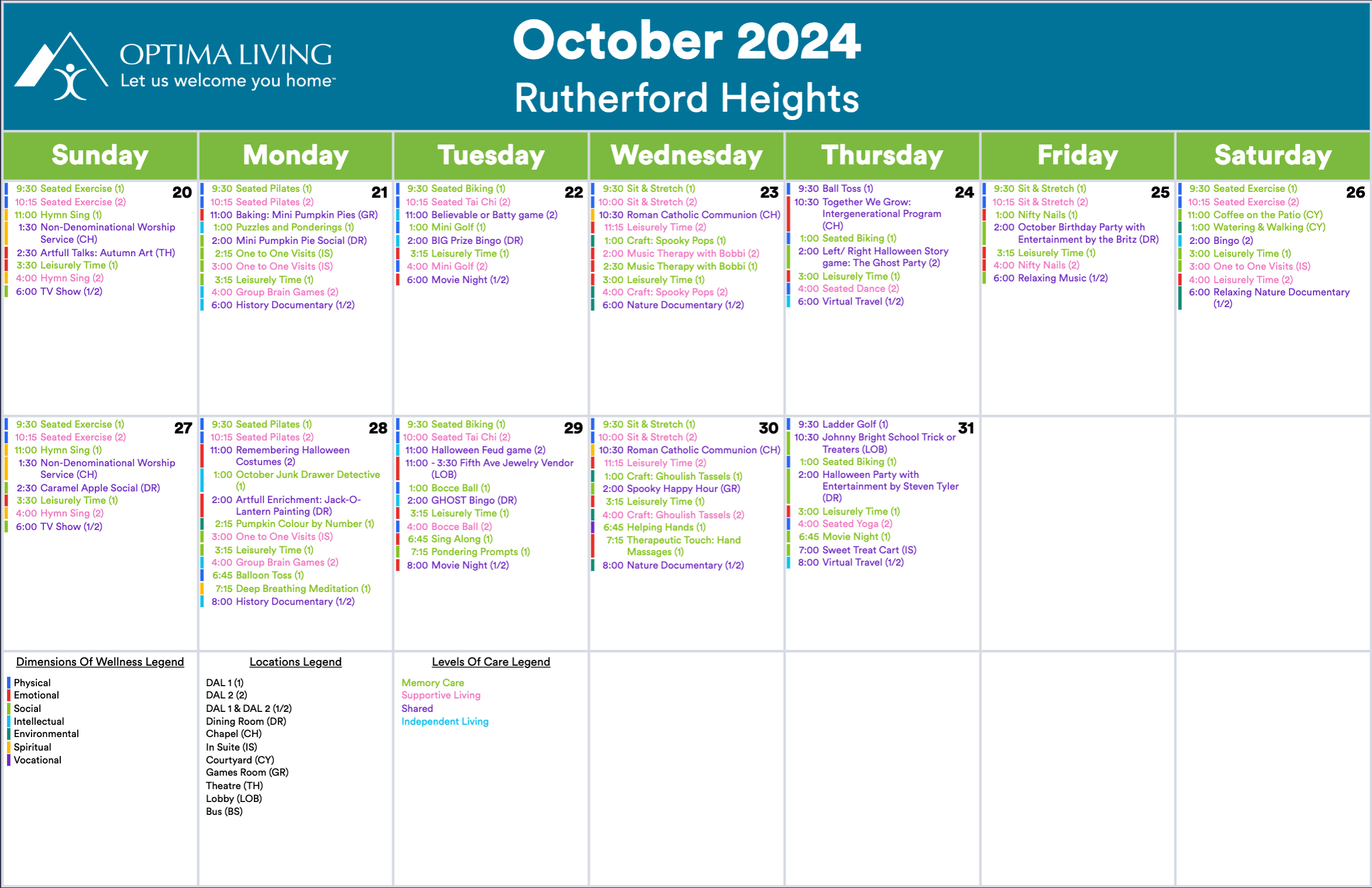 Rutherford Heights October 20 - 31 2024 SL event calendar