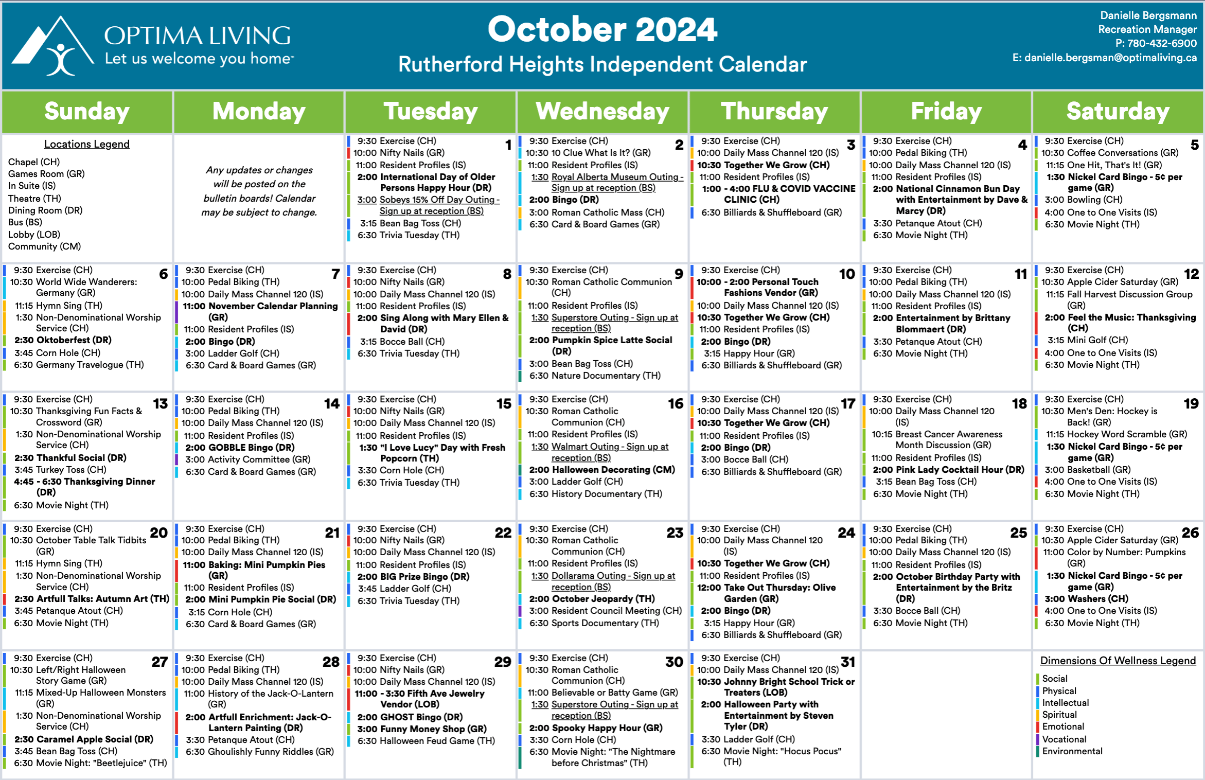 Rutherford Heights October 2024 IL event calendar